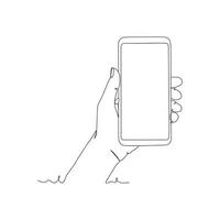 continuous line drawing of person holding smartphone vector