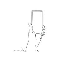 continuous line drawing of person holding smartphone, hand holding smartphone vector