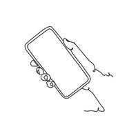 continuous line drawing of person holding smartphone vector