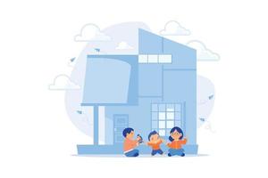 Children play in center giving information about treatment of ASD. Autism center, treatment of autism spectrum disorder, kids autism help concept.flat vector modern illustrationt.