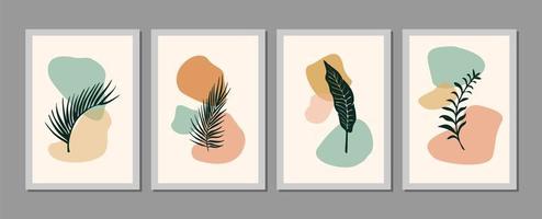 Vector set of plant wall art, herbs. Silhouette art image of leaves with abstract shapes. Abstract Plant Art design for print, cover, wallpaper, minimal wall art and natural. Vector illustration.