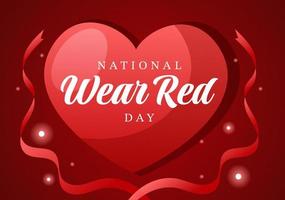 día nacional de uso rojo el 7 de febrero plantilla dibujada a mano ilustración plana de dibujos animados para informar el diseño de enfermedades cardíacas de las mujeres vector