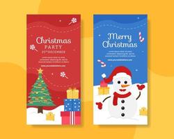 Merry Christmas Vertical Banner Template Hand Drawn Cartoon Flat Illustration vector