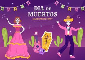 Dia De Los Muertos or Day of the Dead Background Template Hand Drawn Cartoon Illustration vector