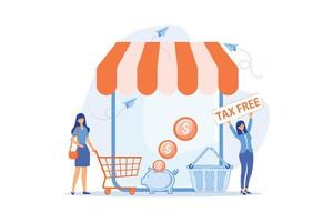 Opening new business, startup without taxation. Tax free service, VAT free trading, refounding VAT services, duty free zone concept. flat vector modern illustration