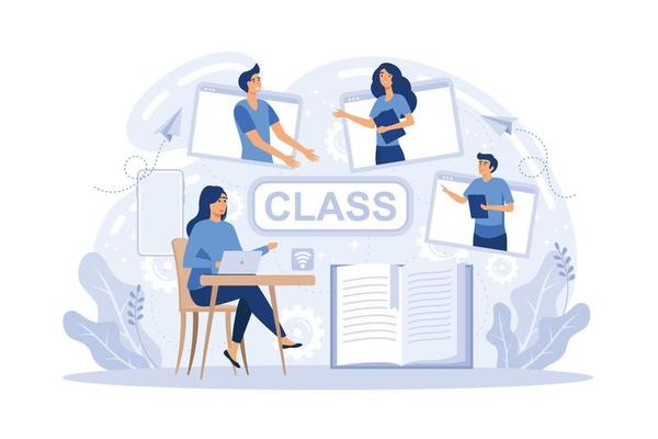E-learning banners Online education, home schooling, online classes, training and courses. Web tutorials concept. Education vlog. Distance web learning with education platform, workshop,  illustration