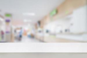 Empty white desk with blur hospital background photo