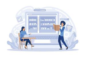 online education and E-learning at home with online video training concept. people use computer for online reading and online library. flat vector modern illustration