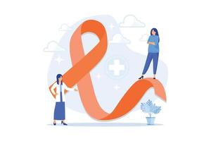 Doctor showing breast cancer awareness ribbon to the female patient. Breast cancer, women oncology factor, breast cancer prevention concept. flat vector modern illustration