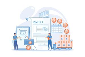 aplicación de compras en línea, servicio de entrega, negocio de transporte. términos de prepago, pago por adelantado, concepto de condiciones de efectivo por adelantado. ilustración moderna de vector plano