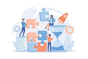 Project management. Business process and planning, workflow organization. Colleagues working together, teamwork. Project delivery concept.  flat vector modern illustration