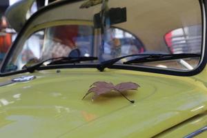 yellow car cars volkswagen classic stock photo