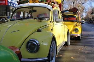 yellow car cars volkswagen classic stock photo