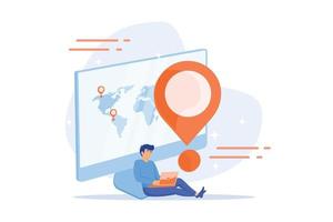 Worldwide delivery service. Global navigation, ordering system, world tourism idea. Vacation spot. Vacation spot choosing, package status tracking. flat vector modern illustration