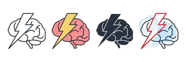 brainstorm icon logo vector illustration. Brain With Thunder symbol template for graphic and web design collection