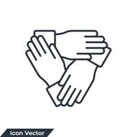 collaboration icon logo vector illustration. three hands support each other symbol template for graphic and web design collection