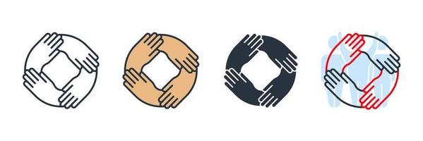 four hands holding together for wrist icon logo vector illustration. teamwork symbol template for graphic and web design collection