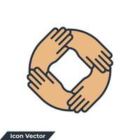 four hands holding together for wrist icon logo vector illustration. teamwork symbol template for graphic and web design collection