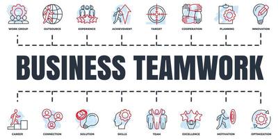 Business teamwork banner web icon set. team, planning, connection, innovation, experience, target and more vector illustration concept.