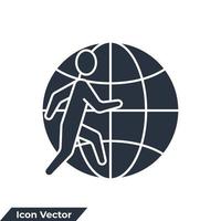 subcontratación la gente corre en la ilustración del vector del logotipo del icono del globo. externalizar la plantilla de símbolos para la colección de diseño gráfico y web