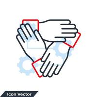 collaboration icon logo vector illustration. three hands support each other symbol template for graphic and web design collection