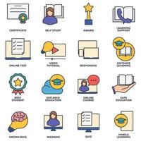Set of E-learning, online education icon logo vector illustration. online course, mobile learning, certificate, award and more pack symbol template for graphic and web design collection