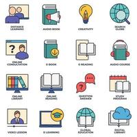 conjunto de e-learning, ilustración de vector de logotipo de icono de educación en línea. educación global, programa de estudio, globo de búsqueda, aprendizaje a distancia y más plantilla de símbolo de paquete para la colección de diseño gráfico y web