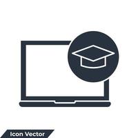 e-learning icon logo vector illustration. Graduation cap on screen laptop symbol template for graphic and web design collection