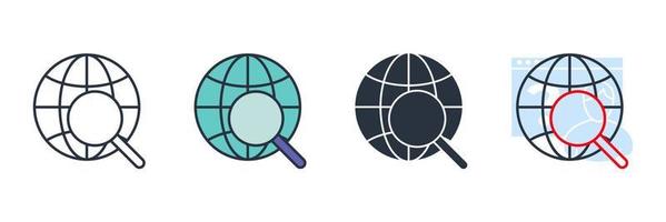 Magnify globe icon logo vector illustration. search globe symbol template for graphic and web design collection