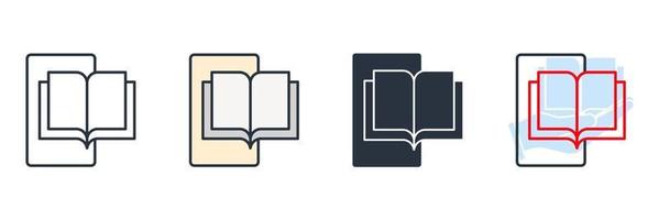 Ilustración de vector de logotipo de icono de recursos de e-learning. libro de lectura en plantilla de símbolo de teléfono para colección de diseño gráfico y web