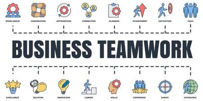 Business teamwork banner web icon set. team, planning, connection, innovation, experience, target and more vector illustration concept.