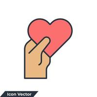 help icon logo vector illustration. Heart in hand symbol template for graphic and web design collection