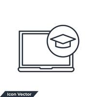 e-learning icon logo vector illustration. Graduation cap on screen laptop symbol template for graphic and web design collection