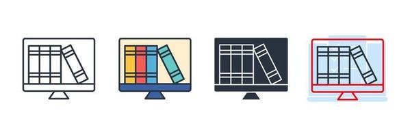 libro de educación en Internet en la ilustración de vector de logotipo de icono de pantalla. plantilla de símbolo de biblioteca en línea para la colección de diseño gráfico y web