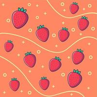 Strawberry fruit pattern background and curved lines vector