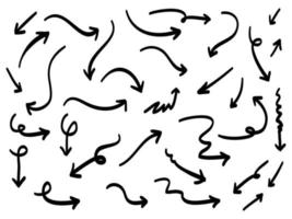 conjunto de iconos de flechas dibujadas a mano. icono de flecha con varias direcciones. garabato ilustración vectorial. Aislado en un fondo blanco. vector