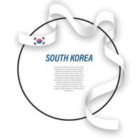 Waving ribbon flag of South Korea on circle frame. Template for vector