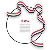 Waving ribbon flag of Yemen on circle frame. Template for indepe vector