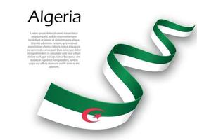 Waving ribbon or banner with flag of Algeria. Template for indep vector