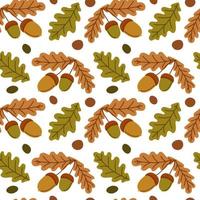 Seamless pattern with acorns and autumn oak leaves. Perfect for wallpaper, gift paper, pattern fills, web page background, autumn greeting cards. vector