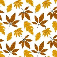 Seamless pattern with cartoon autumn leaves, decoration elements. Forest, vector flat style. nature theme. hand drawing. design for fabric, textile, wrapper, print