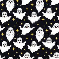 Seamless pattern with cute ghosts. Festive Halloween template, print. Funny phantoms. Ghost, Halloween seamless pattern, flat design vector