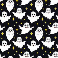 Seamless pattern with cute ghosts. Festive Halloween template, print. Funny phantoms. Ghost, Halloween seamless pattern, flat design vector