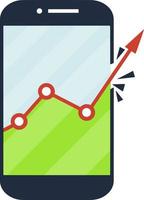 Business schedule with red arrow on mobile phone screen. chart in smartphone. Application for online trading and statistics. Growth breaks confines and limits. Cartoon flat illustration vector