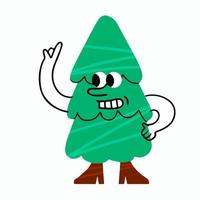 árbol de Navidad. personaje sonriente. fabulosa planta verde de invierno con brazos y piernas disfrutando de las vacaciones vector