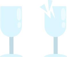 Broken glass. Wineglass set for wine. Crack and splinter. Damaged Cup. Bar and restaurant element. Blue fragile object. Cartoon flat illustration vector