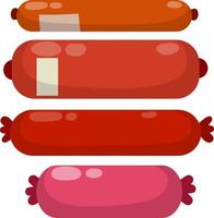 Sausages. Meat food. Red nutrient object. Sliced half of bologna for a sandwich. vector