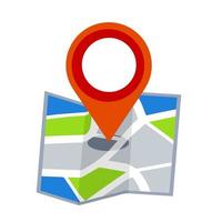 Pin on the city and street map. Tourism and travel. Flat Paper map. Navigation icon and route search vector