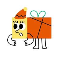 personaje navideño - regalo divertido con cara. caja roja abstracta con brazos y piernas. vector