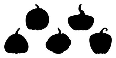 Pumpkin. Set of silhouettes of different pumpkins. Black silhouettes of pumpkins. Isolated on white. vector